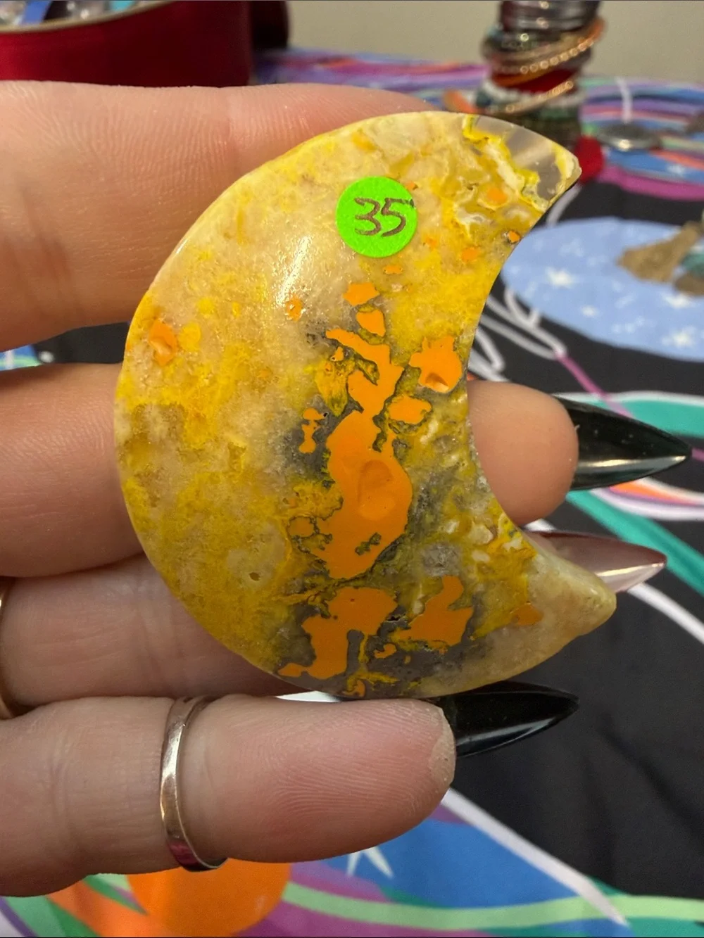 Heart and Crescent Stone Accent in White and Yellow moon and heart stones